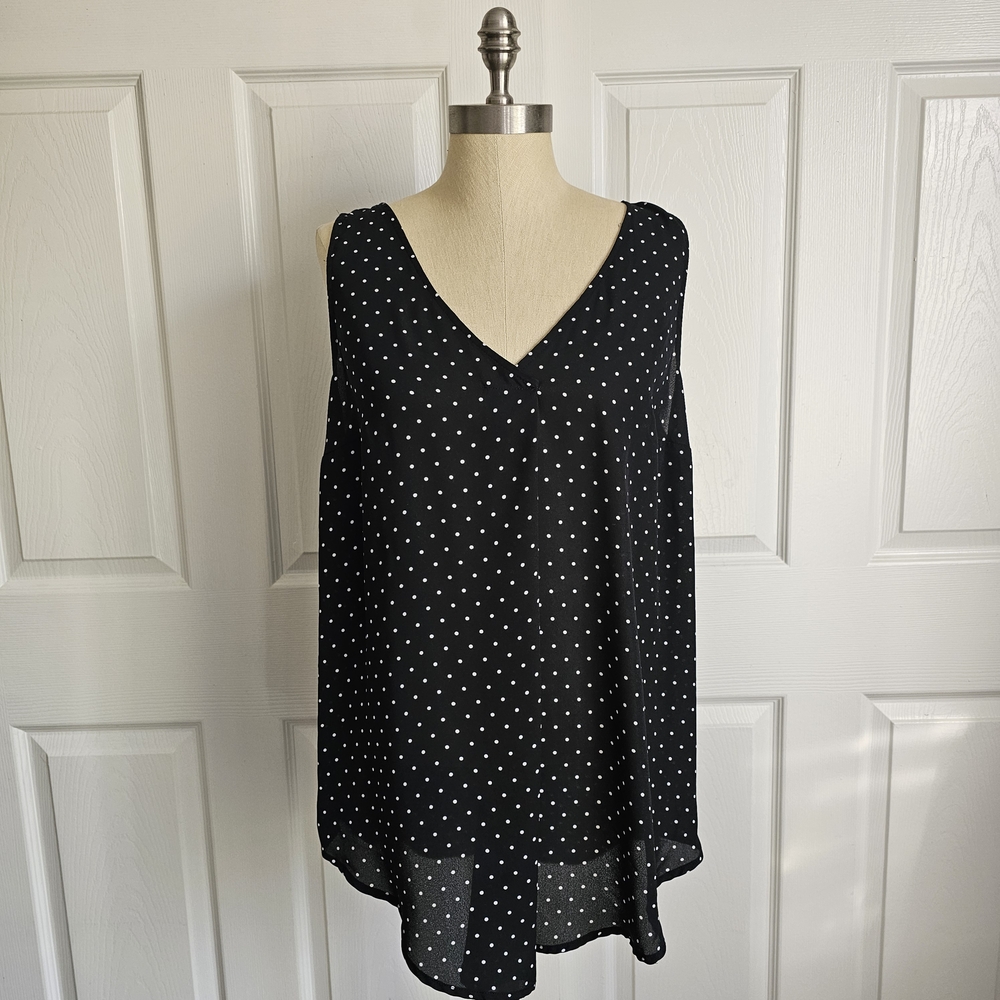 Torrid Black and White Polka Dot V-Neck Blouse